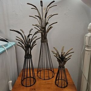 Vintage wheat taper candle trio